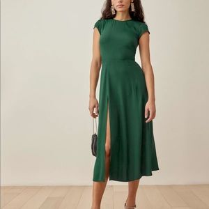 NWT Reformation Midi Gavin Dress in Emerald green Size 0 - open back, front slit
